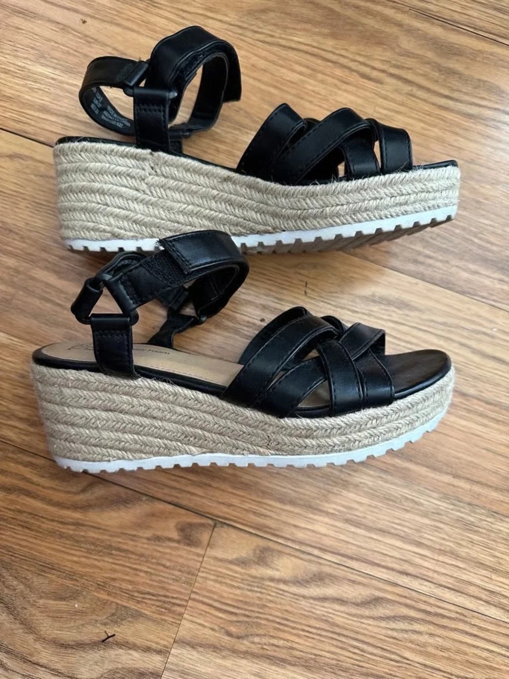 Time and Tru Black Espadrille Wedge Sandals